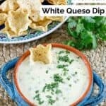 Homemade Mexican white queso dip and tortilla chips.