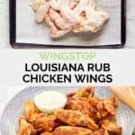 Copycat Wingstop Louisiana rub wings ingredients and the wings on a plate.