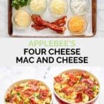 Copycat Applebee's four cheese mac and cheese ingredients and two bowls of it.