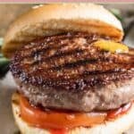 A backyard burger on a sesame seed bun.