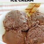 Four scoops of homemade Ben & Jerry's chocolate ice cream in a bowl.