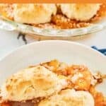 Bisquick peach cobbler on a small plate.