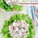 Homemade chicken salad chick fancy nancy chicken salad served on lettuce.