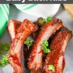 Homemade Chili's smoked baby back ribs with barbecue sauce.