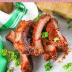 Homemade Chili's baby back ribs and fresh parsley.