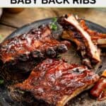 Homemade Claim Jumper bbq baby back pork ribs on a large plate.