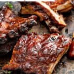Homemade Claim Jumper BBQ baby back pork ribs on a plate.