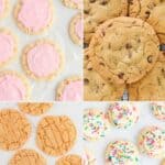 Copycat crumbl sugar, chocolate chip, peanut butter, and birthday cake cookies.
