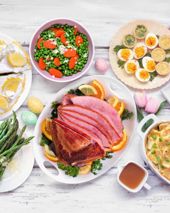 An Easter table set with food