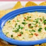 Homemade Joe's crab shack crab dip served with tortilla chips.
