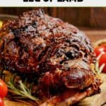 Oven roasted bone-in Indian style kashmiri leg of lamb.
