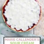 A whole homemade Marie Callender's sour cream blueberry pie.