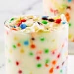 Homemade McDonald's M&M McFlurry in a small glass.