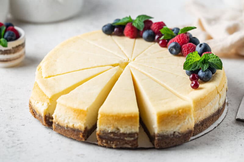 Classic New York style cheesecake with graham cracker crust.