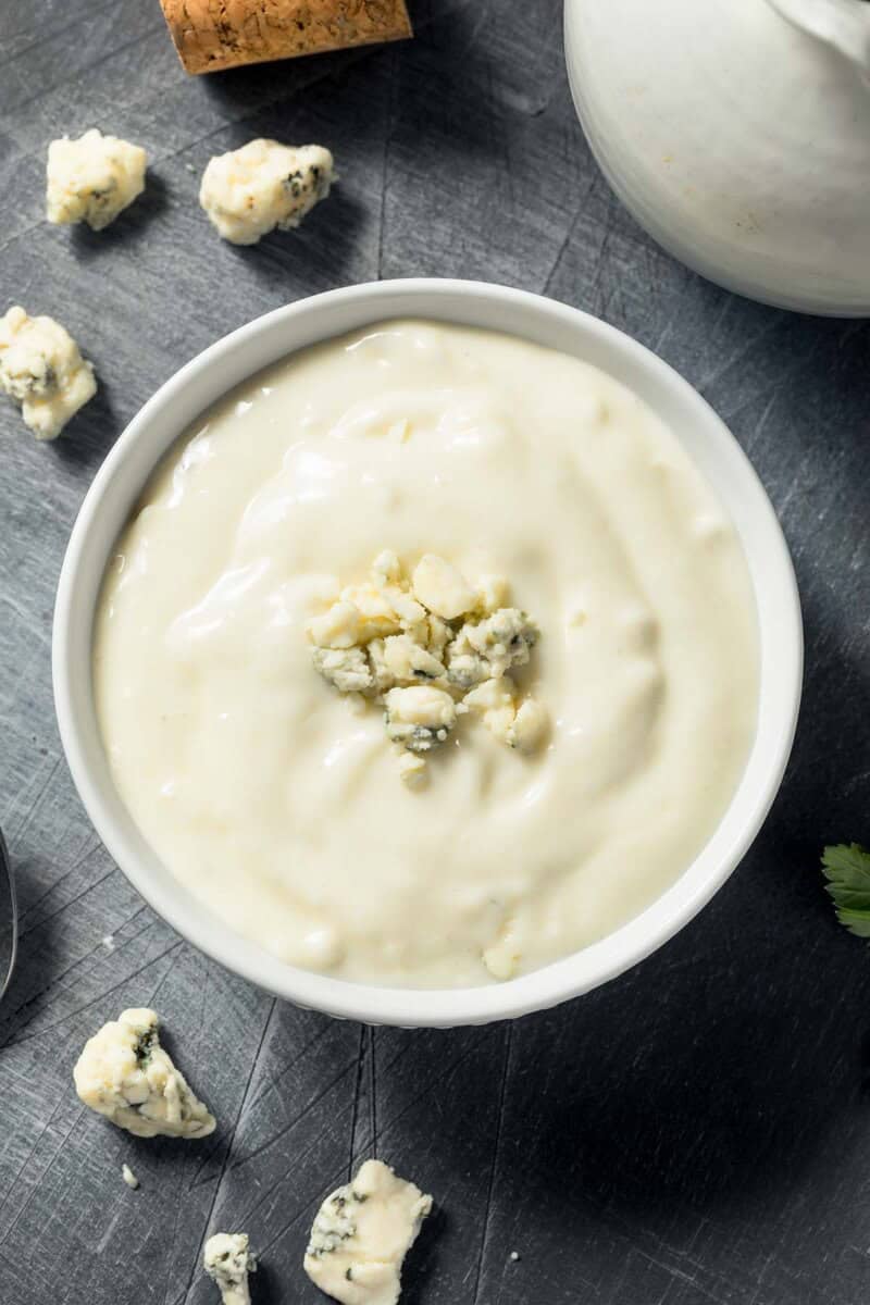 Copycat Simon and Seafort's blue cheese dressing in a bowl.