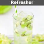 Homemade Starbucks kiwi starfruit refresher drink and slices of kiwi and starfruit.