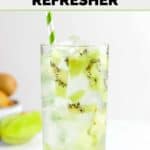 Homemade Starbucks kiwi starfruit refresher drink, sliced kiwi, and sliced starfruit.