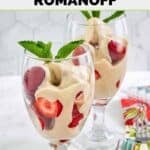 Homemade La Madeleine strawberries romanoff dessert in wine glasses.