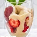 Homemade La Madeleine strawberries romanoff in a wine glass.