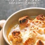 A bowl of Brown Derby French onion soup.