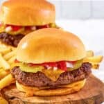 Homemade Chili's big qp burgers and fries.