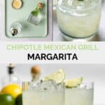 Copycat Chipotle Mexican Grill margarita ingredients and the cocktail.