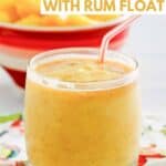 Homemade dole whip with rum float in a lowball glass.