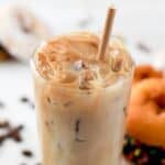 A glass of copycat Dunkin Donuts iced coffee.