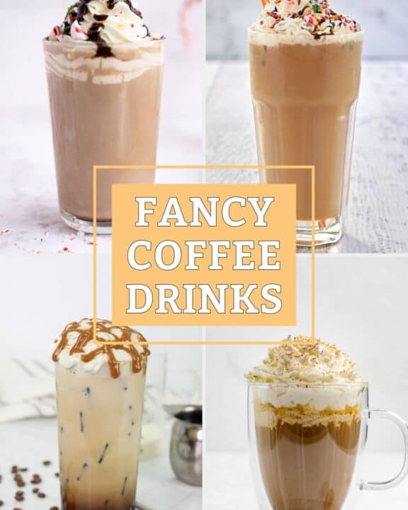 Four fancy coffee drinks.
