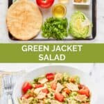 Copycat green jacket salad ingredients and the salad in a bowl.