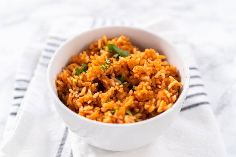 Copycat Guadalajara Spanish rice garnished with cilantro.