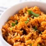 Homemade Guadalajara Spanish rice serving in a small bowl.