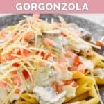 A serving of homemade Johnny Carino's chicken penne gorgonzola on a plate.