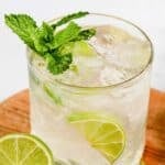 Homemade mojito cocktail garnished with fresh mint leaves.