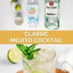 Homemade mojito ingredients and the cocktail.