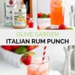 Copycat Olive Garden Italian rum punch ingredients and the cocktail.