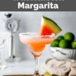 Homemade Olive Garden watermelon margarita and limes.