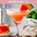 Homemade Olive Garden watermelon margarita, lime wedges, and watermelon slices.