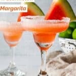 Two homemade Olive Garden watermelon margarita drinks.