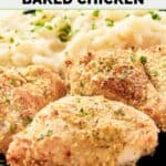 Potato flake chicken and potatoes on a plate.
