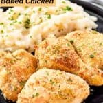 Potato flake baked chicken and mashed potatoes on a plate.