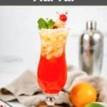 Homemade Red Lobster mai tai on a coaster.
