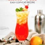Homemade Red Lobster mai tai in a hurricane glass.