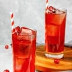 Homemade Ruby Tuesday killer kool aid drinks with straws.