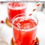 Homemade Ruby Tuesday ruby relaxer cocktail on a wood coaster.