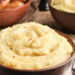 A bowl of creamy homemade mashed potatoes.