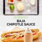 Copycat subway baja chipotle sauce ingredients and the sauce in a squeeze bottle.
