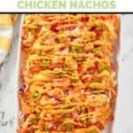 Homemade Subway chicken nachos on a platter.
