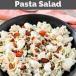 Homemade Suddenly Salad bacon ranch pasta salad in a serving bowl.