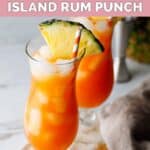 Homemade TGI Friday's Captain Morgan island rum punch garnished with pineapple.